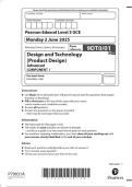   2025 Pearson Edexcel Level 3 GCE 9DT0&sol;01 Design and Technology  &lpar;Product Design&rpar; Advanced COMPONENT 1