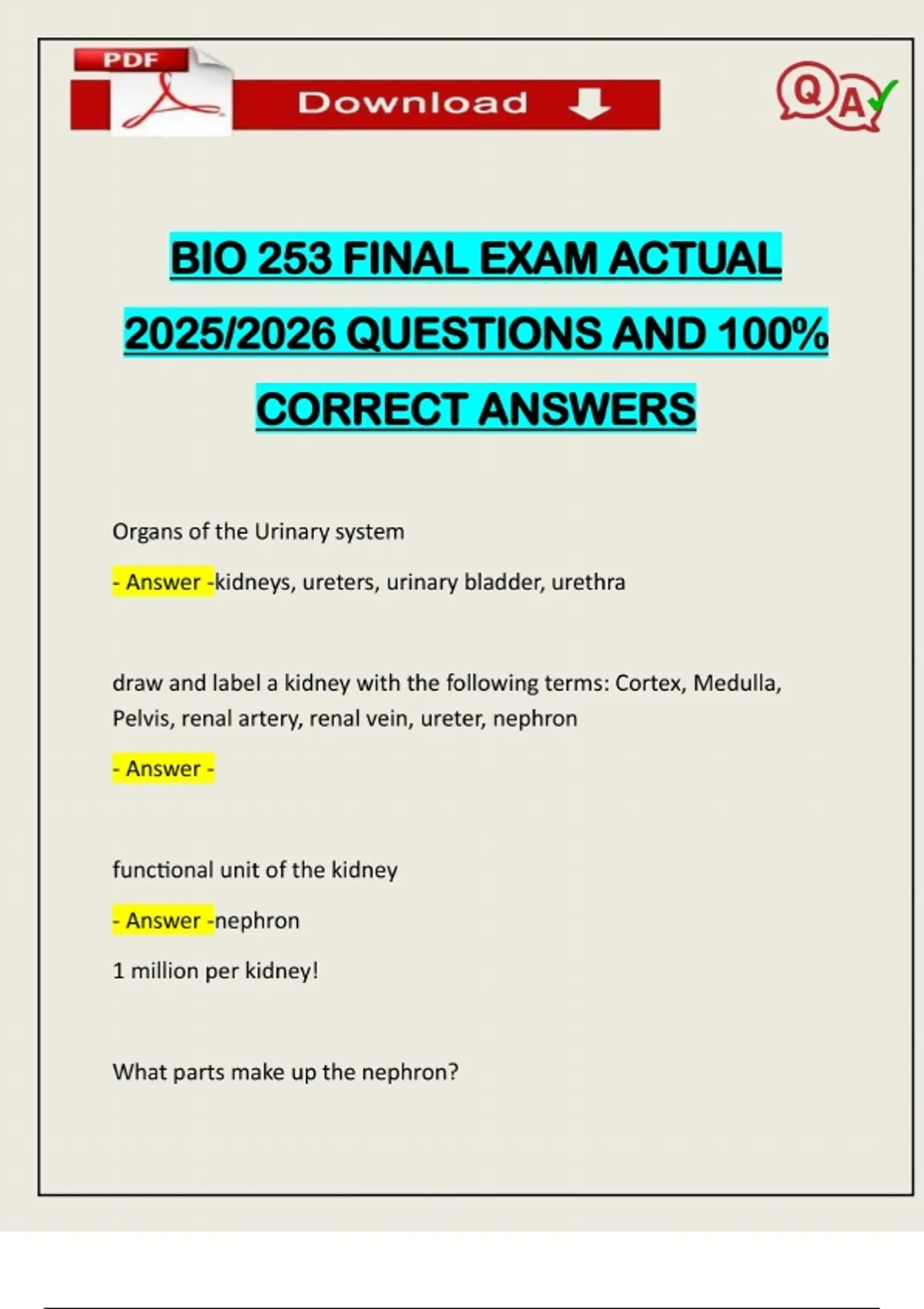 BIO 253 FINAL EXAM ACTUAL 2025/2026 QUESTIONS AND 100% CORRECT ANSWERS ...