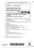   2025 Pearson Edexcel Level 3 GCE 9EL0&sol;01 English Language and  Literature Advanced PAPER 1&colon; Voices in Speech and Writing
