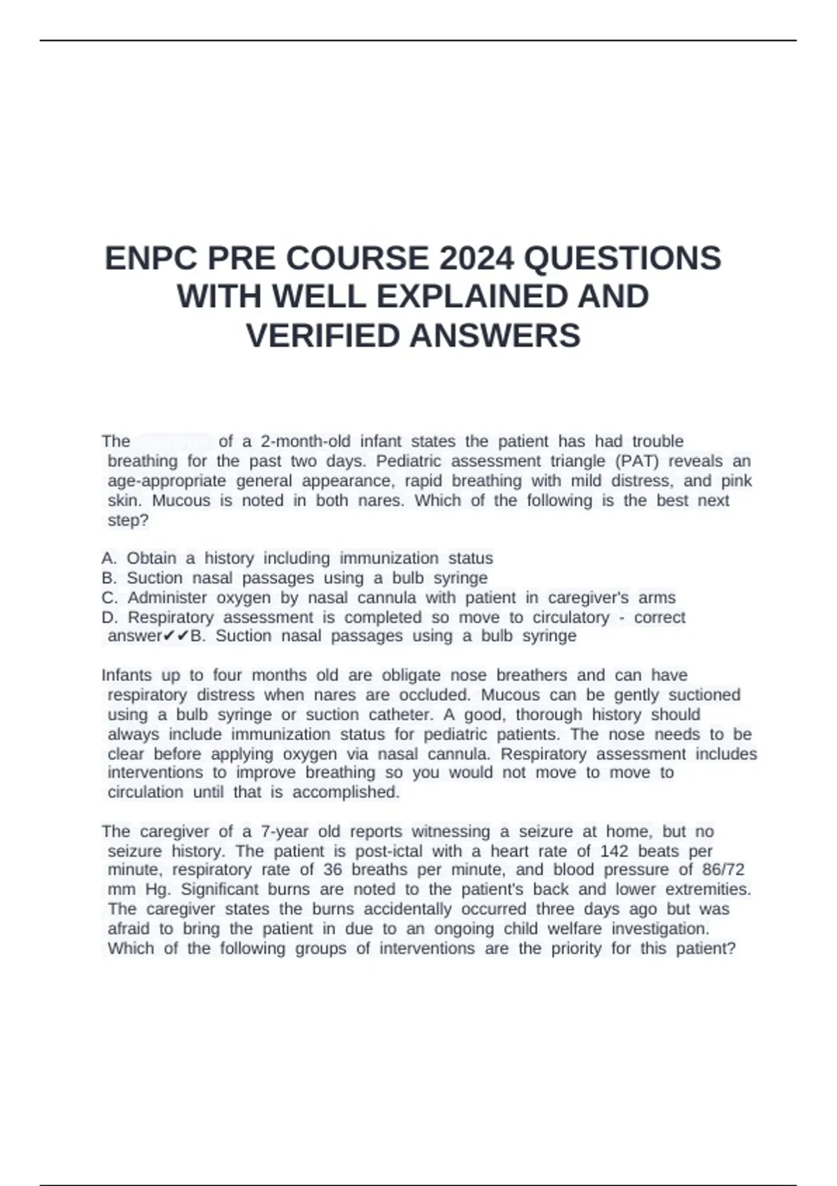 ENPC PRE COURSE 2024 QUESTIONS WITH WELL EXPLAINED AND VERIFIED ANSWERS ...