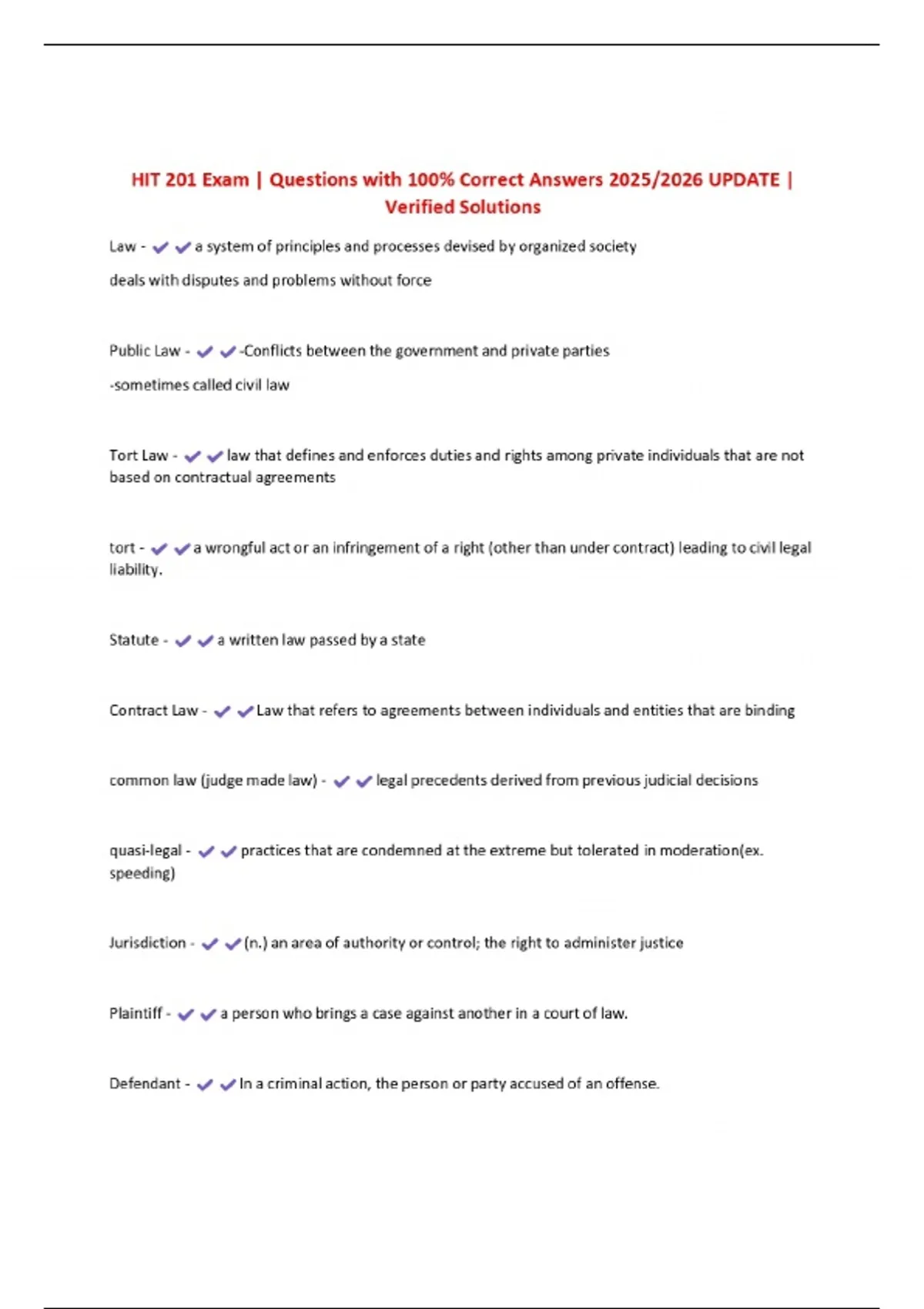 HIT 201 Exam | Questions with 100% Correct Answers 2025/2026 UPDATE ...