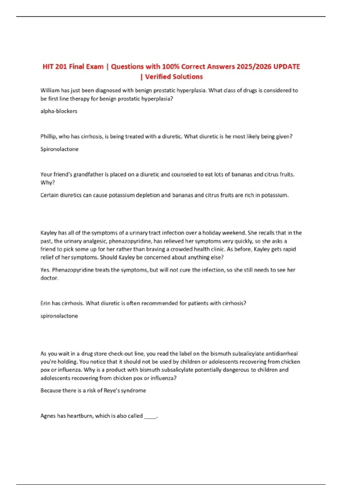 HIT 201 Final Exam | Questions with 100% Correct Answers 2025/2026 ...