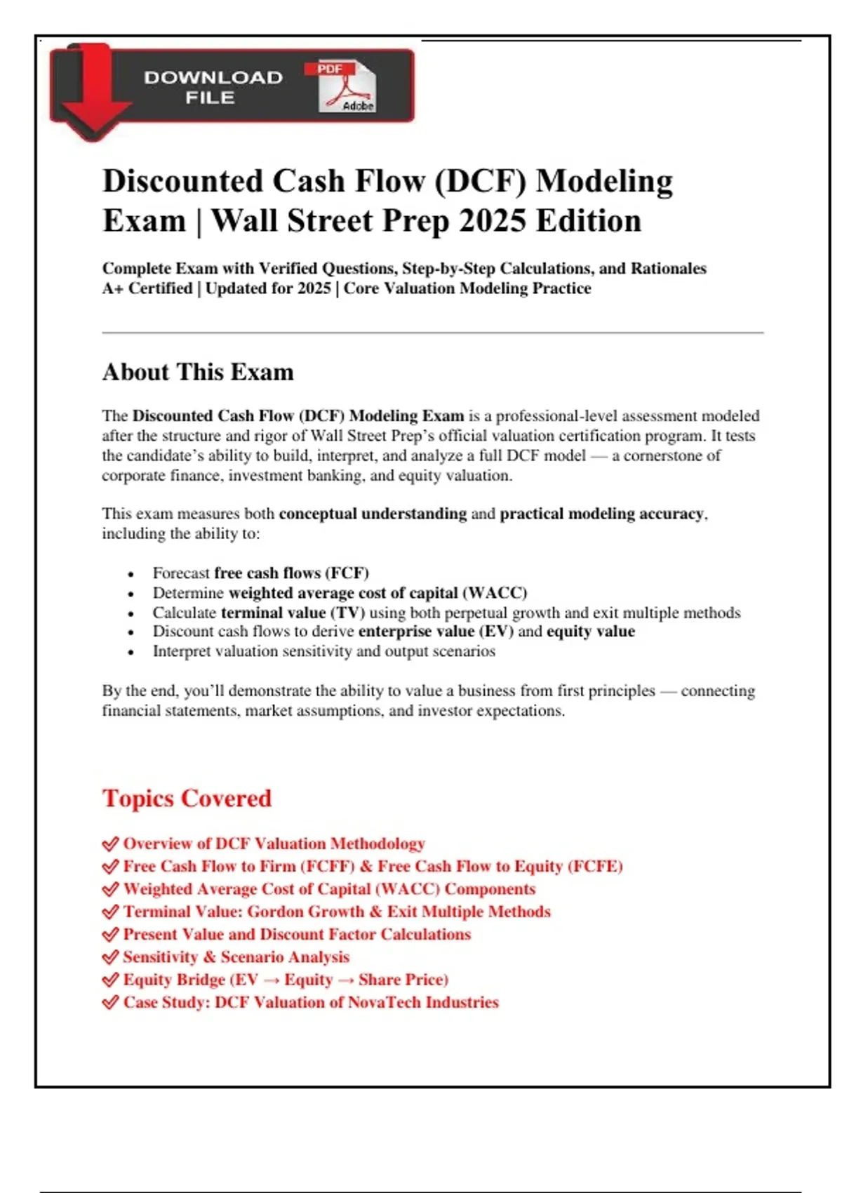 Discounted Cash Flow (DCF) Modeling Exam | Wall Street Prep 2025 ...