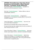 APHON Chemotherapy Overview Exam Questions and Answers &lpar;Most Recent Version&comma; Complete Study
