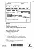 2025 Pearson Edexcel GCSE Chinese Paper 3 &lpar;1CN0&sol;3F&colon; Foundation Tier Reading and understanding in Chinese&rpar;