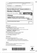 2025 Pearson Edexcel GCSE Chinese Paper 3 &lpar;1CN0&sol;3H&colon; Higher Tier Reading and understanding in Chinese&rpar;