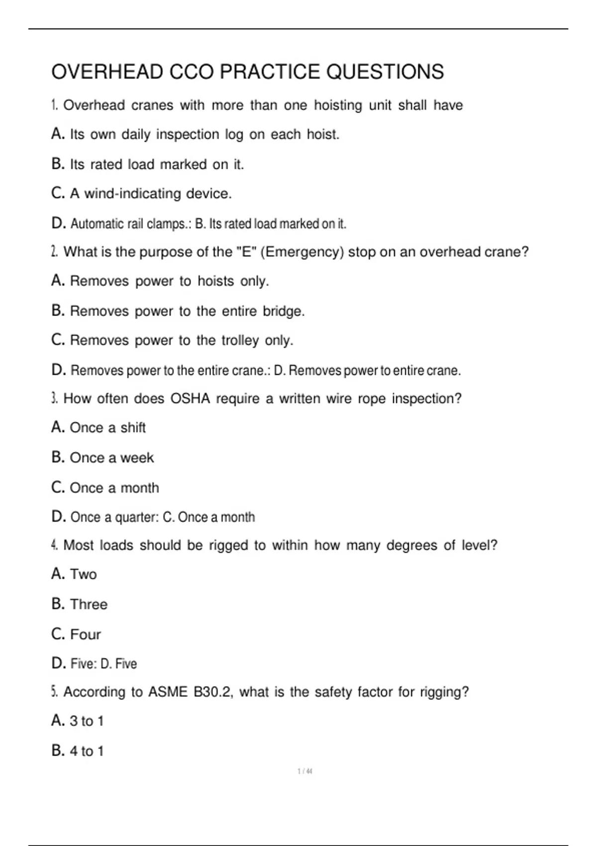 Overhead Questions OVERHEAD CCO PRACTICE QUESTIONS - OECP - Stuvia US