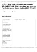 TCOLE Traffic code EXAM Most Recent exam COMPLETE &lpar;2025&rpar; EXAM Questions and Answers &lpar;Verified Answers&rpar; &lpar;Latest Update 2025&rpar; UPDATE&excl;&excl;