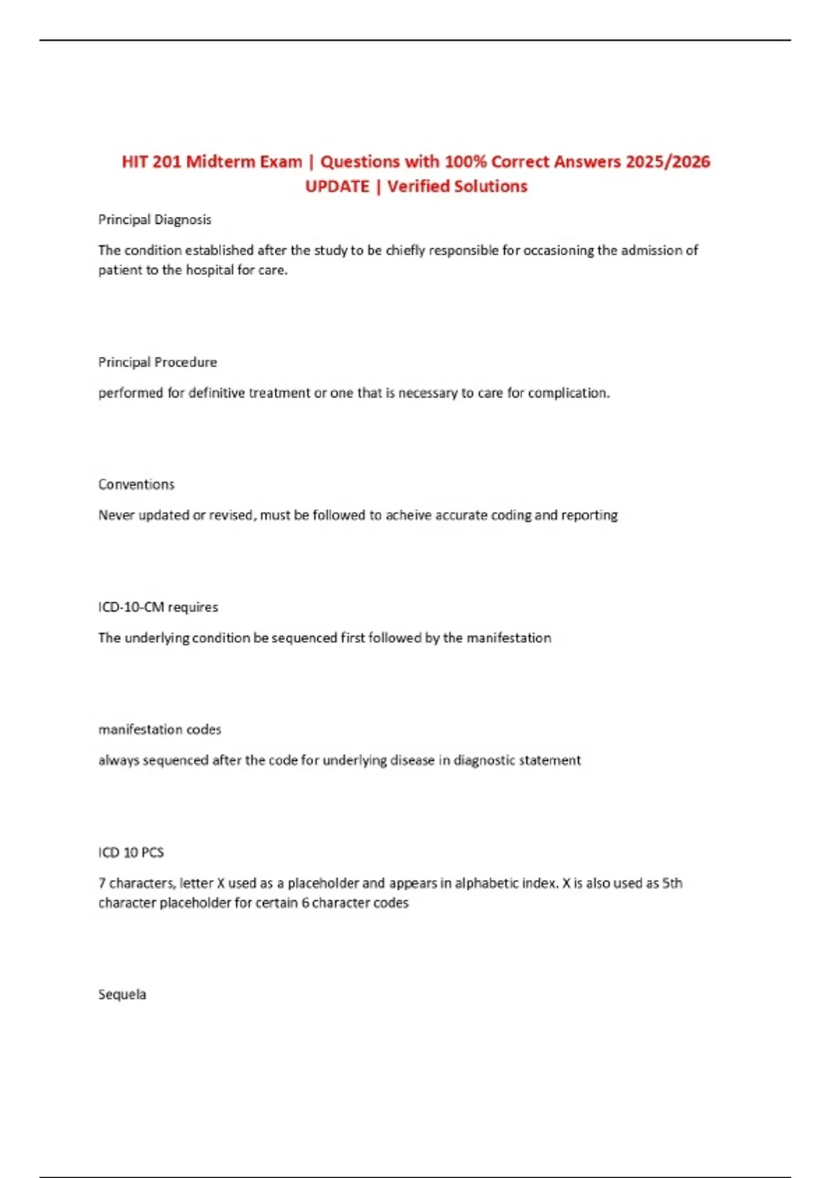 HIT 201 Midterm Exam | Questions with 100% Correct Answers 2025/2026 ...