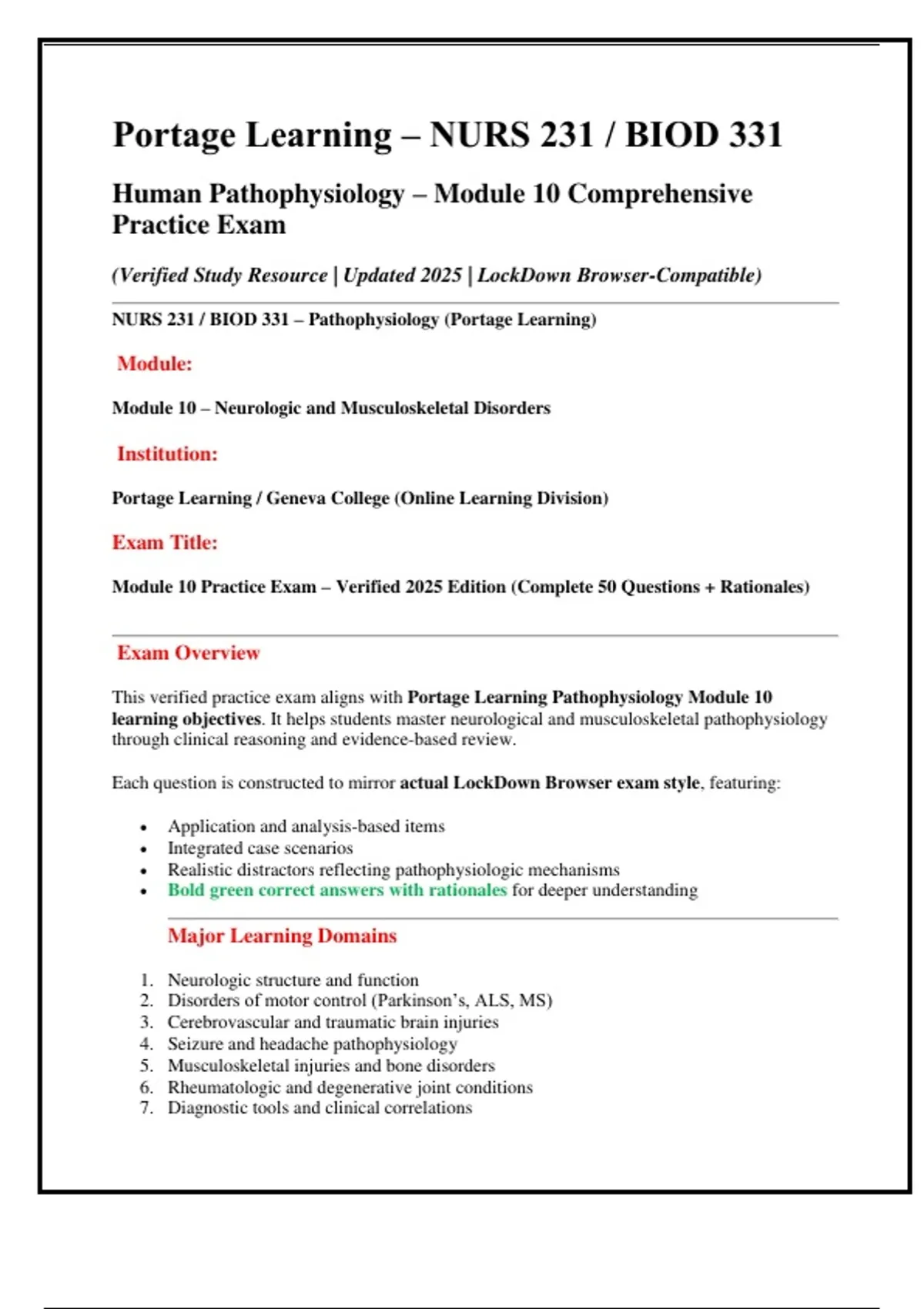 Portage Learning – NURS 231 / BIOD 331 Human Pathophysiology – Module ...