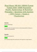 Final Exam&colon; NR 503 &sol; NR503 &lpar;Latest Update 2025 &sol; 2026&rpar; Population Health&comma; Epidemiology & Statistical Principles &vert; Questions with Answers &vert; 100&percnt; Correct &vert; Grade A - Chamberlain