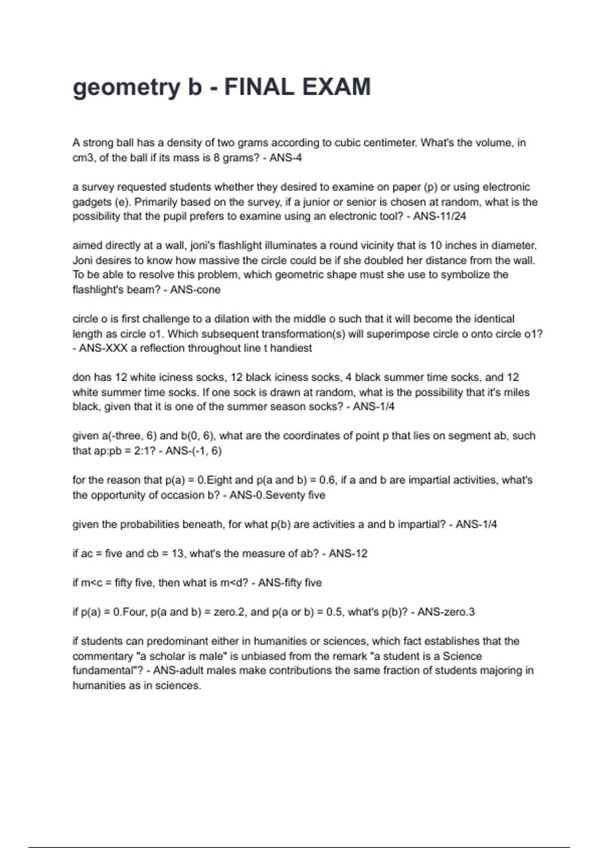 geometry b - FINAL EXAM NEWEST 2026/2027 ACTUAL EXAM COMPLETE QUESTIONS ...