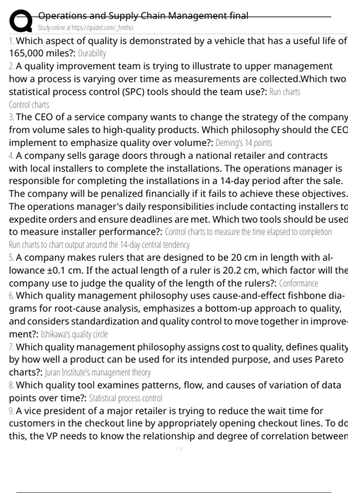 Operations and Supply Chain Management final Exam Questions and Answers ...