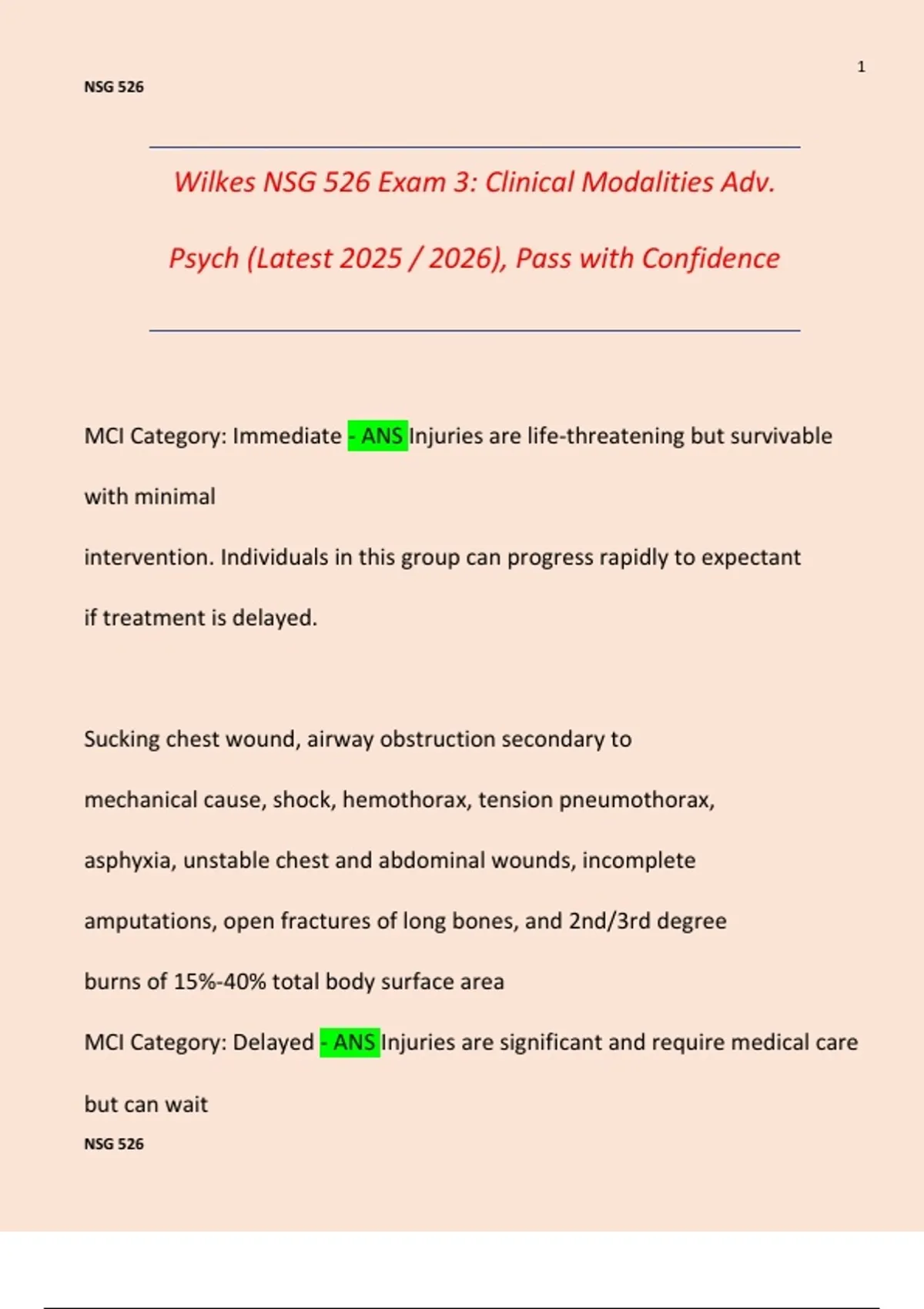 Wilkes NSG 526 Exam 3: Clinical Modalities Adv. Psych (Latest 2025 / ...