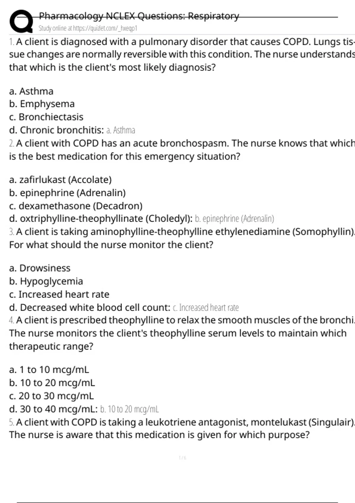 Pharmacology NCLEX Questions: Respiratory Exam Questions and Answers ...