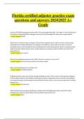 Florida Certified Adjuster Practice Exam &ndash; Questions and Answers Latest 2024&sol;2025 Edition &vert; Verified &vert; 100&percnt; Pass &vert; Graded A&plus;