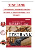 Test Bank - Contemporary Canadian Business Law Principles and Cases 13th Edition by Willes&comma; Chapter 1 - 35 > Download as a Pdf File <