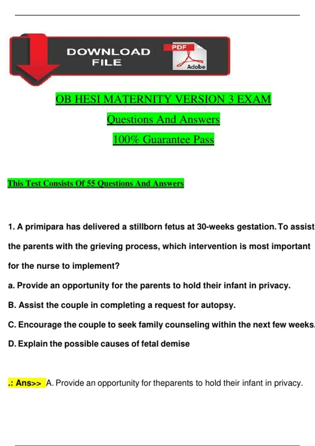 OB HESI Maternity Version 3 Exam 2025/2026 – Verified Questions and ...