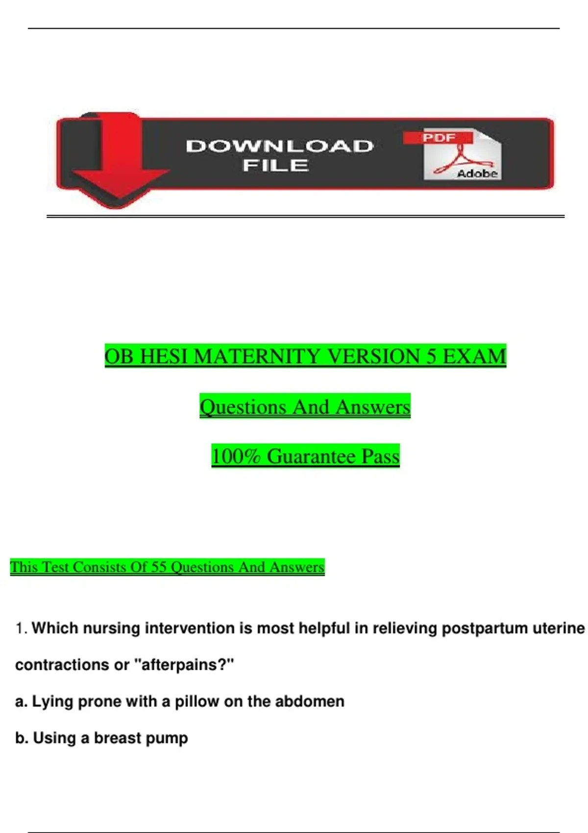 OB HESI Maternity Version 5 Exam 2025/2026 – Verified Questions and ...