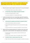 HESI PSYCHIATRIC&sol;MENTAL HEALTH EXAM 2025&sol;2026 WITH 100&percnt; ACCURATE ANSWERS