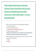 Ohio Utility Maintenance Worker  Practice Exam Questions And Correct  Answers &lpar;Verified Answers&rpar; Plus  Rationales 2025&vert;2026 Q&A &vert; Instant  Download Pdf