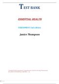  TEST BANK ESSENTIAL HEALTH ASSESSMENT 2nd edition Janice Thompson Essential Health Assessment&colon; Comprehensive Guide for Nursing Professionals&comma; BY JANICE M THOMPSON&comma; CHAPTER 1 - 24