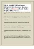 PSI NJ REAL ESTATE Test Newest 2025&sol;2026 With Complete  Questions And Correct Answers &vert;Already Graded A&plus;&vert;&vert;Brand New Version