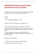 AWHONN Perinatal Nursing Item Bank Questions with correct answers