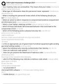 DOD Cyber Awareness challenge 2024 Exam Questions and Answers 100&percnt; Pass &vert;Already Graded A&plus;&vert; Verified and Updated &vert;Actual 2025&sol;2026 Cheat Sheet