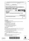 2025 Pearson Edexcel GCSE French Paper 1&lpar;1FRO&sol;1F&colon; Listening and understanding in French&rpar;