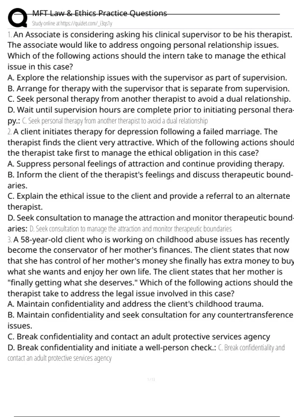 MFT Law & Ethics Practice Questions Exam Questions and Answers 100% Pass |Already Graded A+ ...