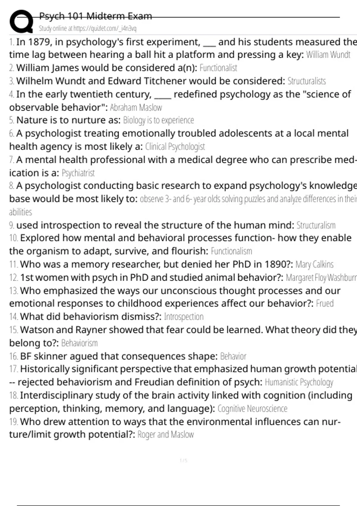 Psych 101 Midterm Exam Exam Questions and Answers 100% Pass |Already ...