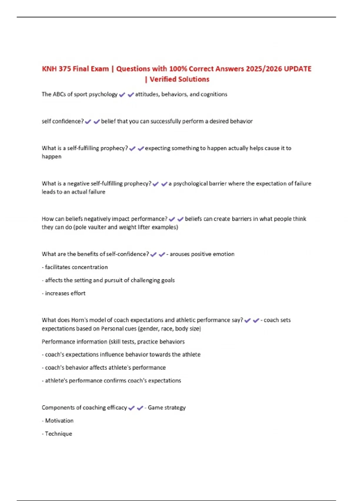 KNH 375 Final Exam | Questions with 100% Correct Answers 2025/2026 ...
