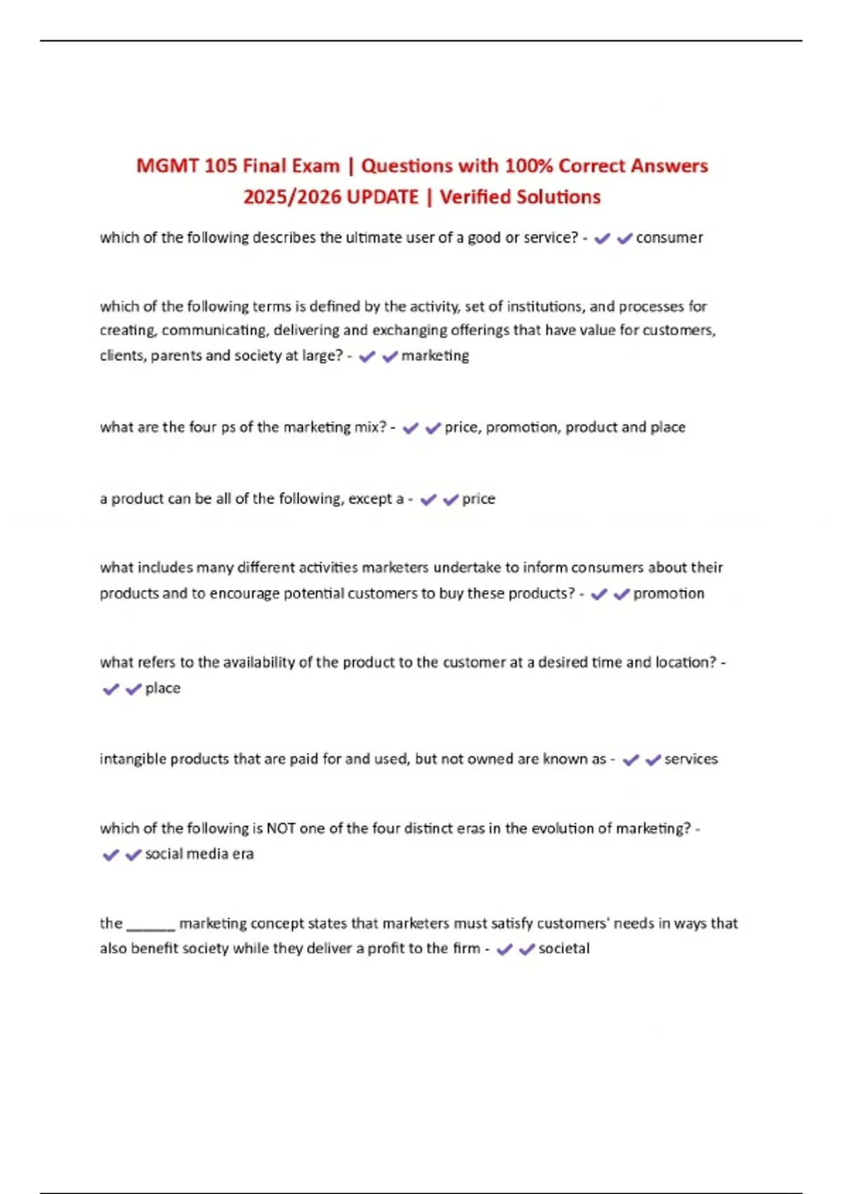 MGMT 105 Final Exam | Questions with 100% Correct Answers 2025/2026 ...