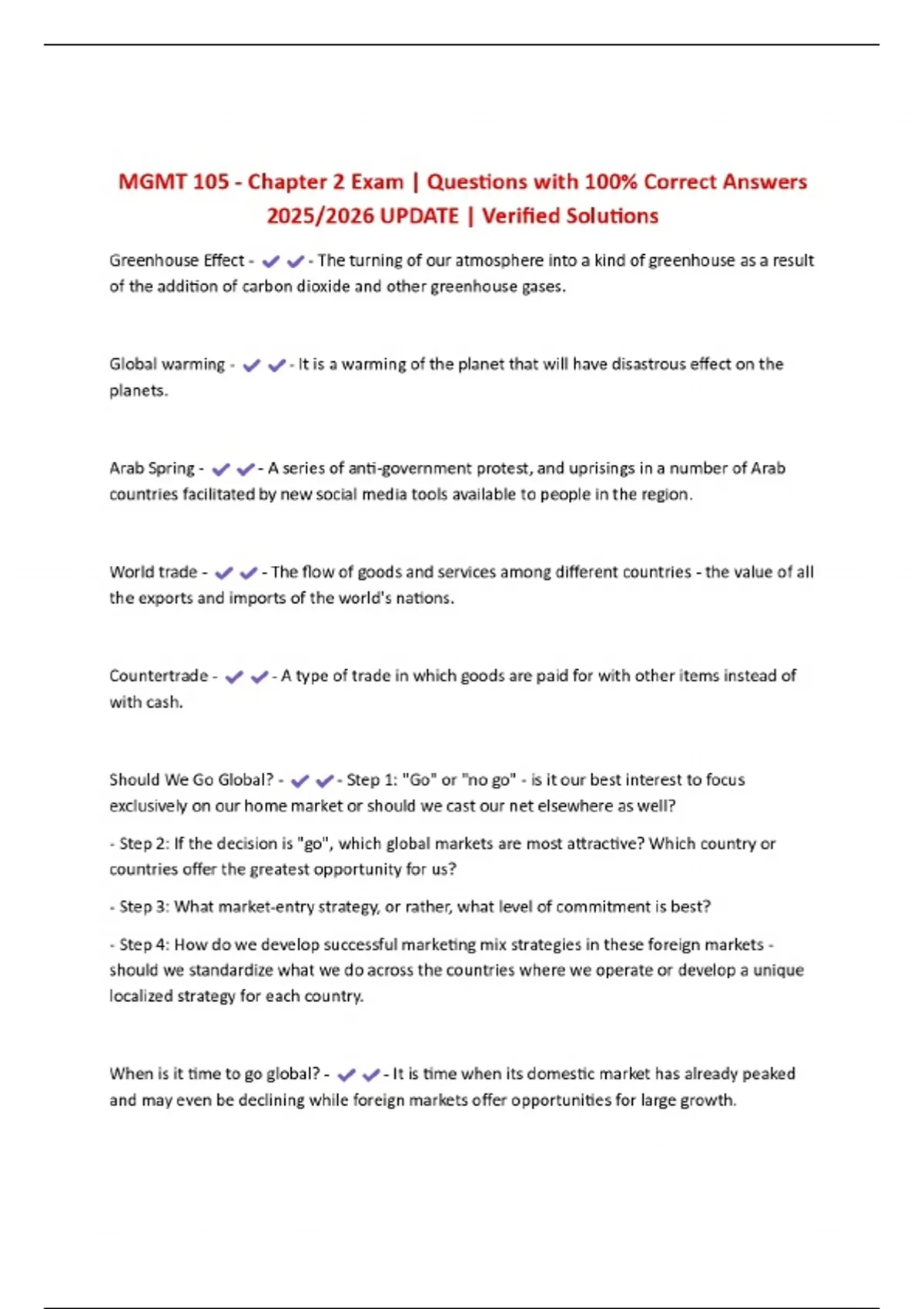 MGMT 105 - Chapter 2 Exam | Questions with 100% Correct Answers 2025/ ...