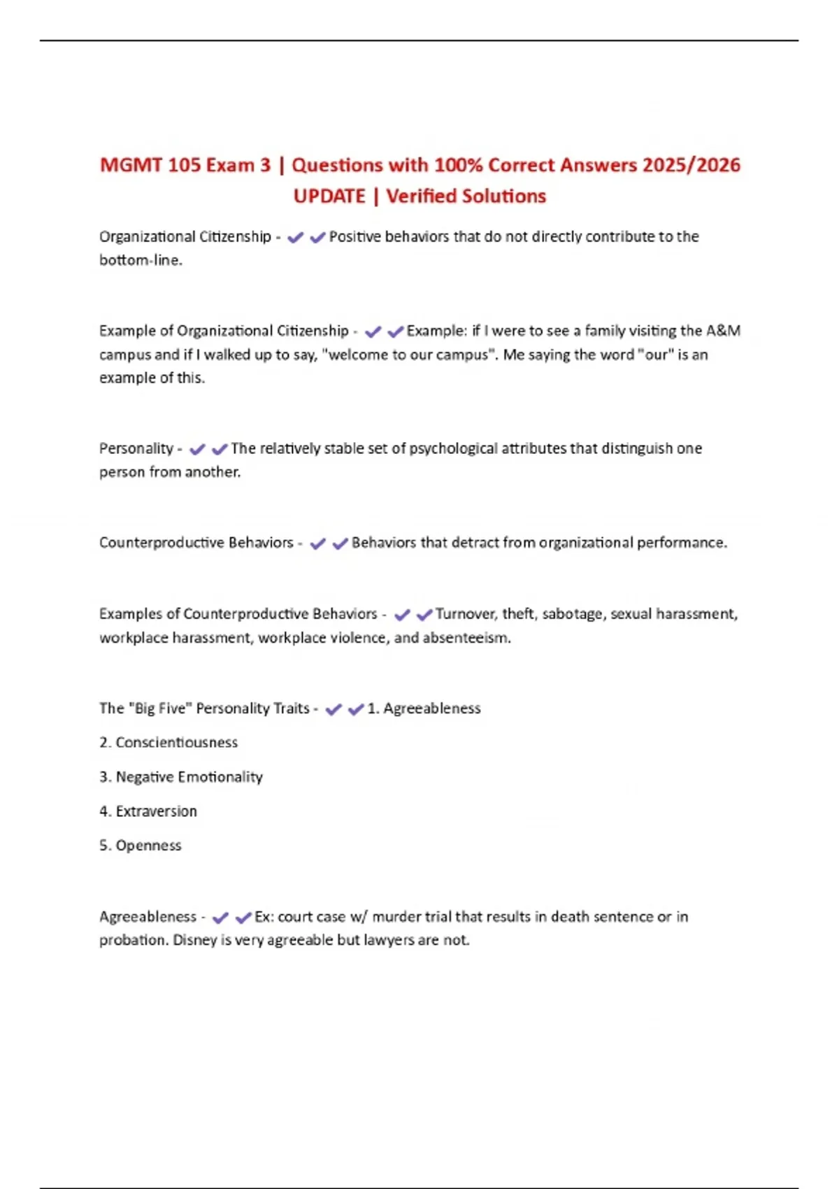 MGMT 105 Exam 3 | Questions with 100% Correct Answers 2025/2026 UPDATE ...