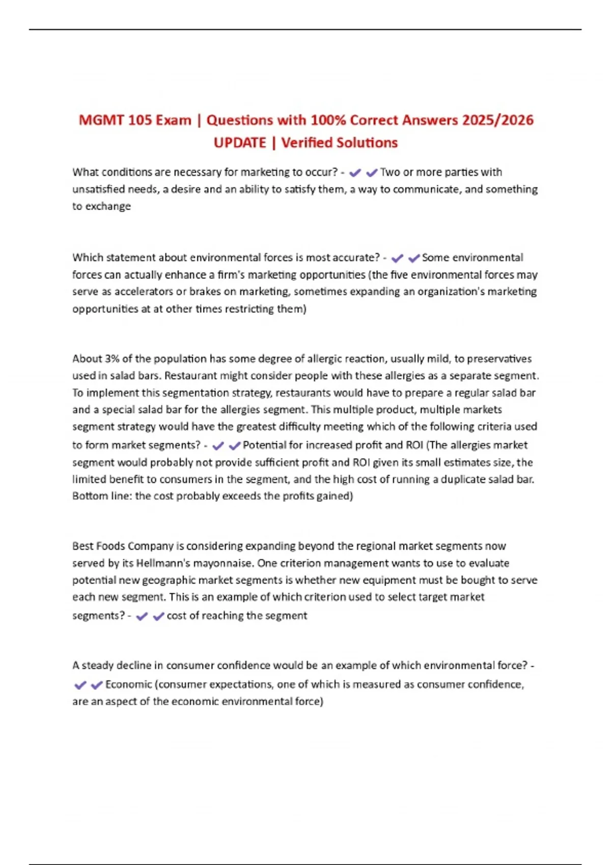MGMT 105 Exam | Questions with 100% Correct Answers 2025/2026 UPDATE ...