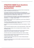 STRATEGIC MGMT Exam Questions and Answers&vert;&vert;A&plus; Solution guide&lpar;Verified&rpar;