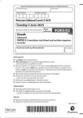   2025 Pearson Edexcel Level 3 GCE 9GK0&sol;02 Greek Advanced PAPER 2&colon;  Translation into Greek and written response  to works 