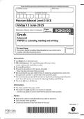   2025 Pearson Edexcel Level 3 GCE 9GK0&sol;03 Greek Advanced PAPER 3&colon;  Listening&comma; reading and writing 