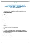 NURS 215 FINAL EXAM A AND B ALL 500 QUESTIONS AND WELL ELABORATED ANSWERS LATEST UPDATED THIS YEAR