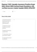 Pearson VUE&colon; Casualty Insurance Practice Exam 2024 EXAM 2025 &lpar;Actual Exam&rpar; Questions with verified Answers &lpar;Latest Update 2025&rpar; UPDATE&excl;&excl;