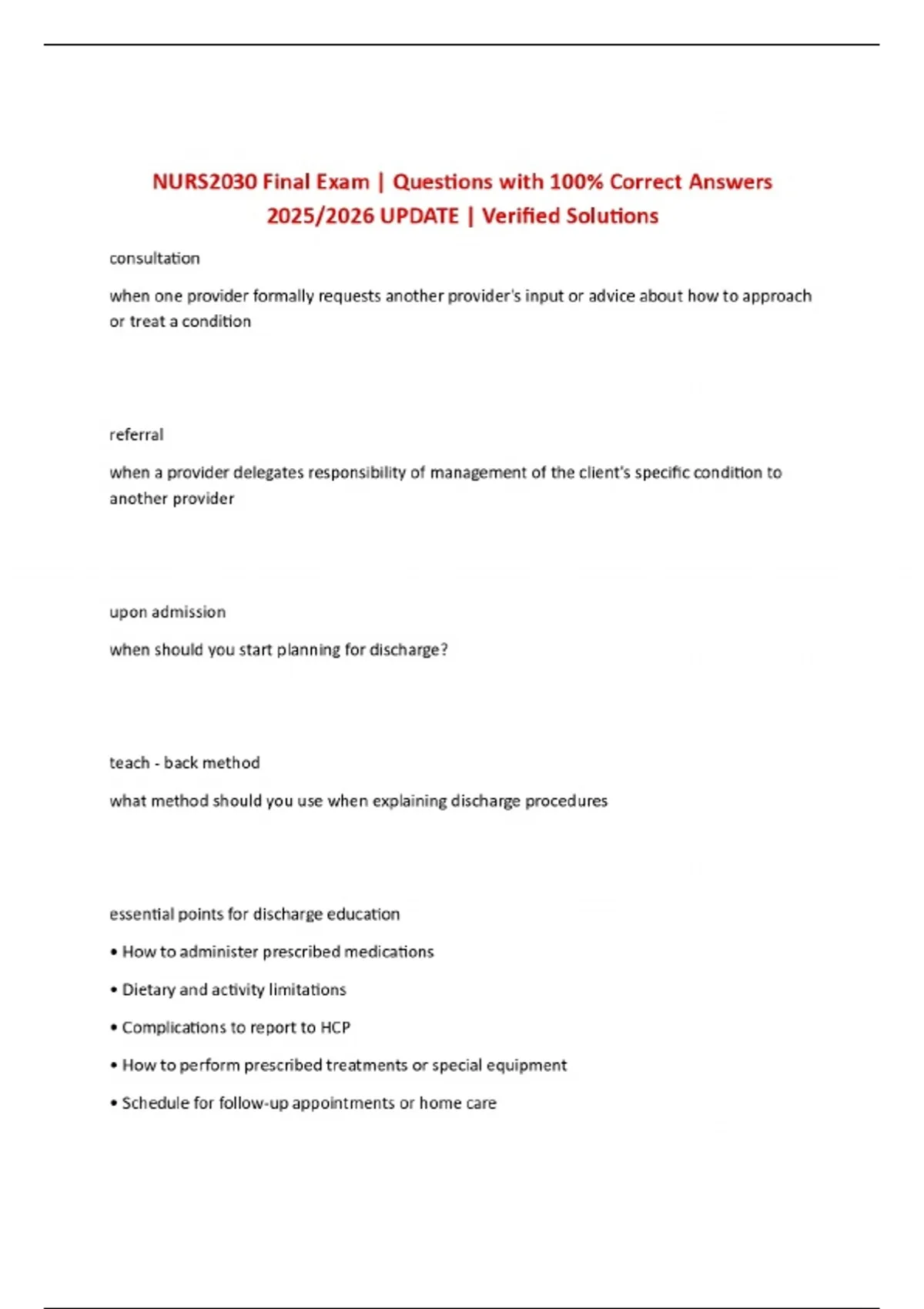 NURS2030 Final Exam | Questions with 100% Correct Answers 2025/2026 ...