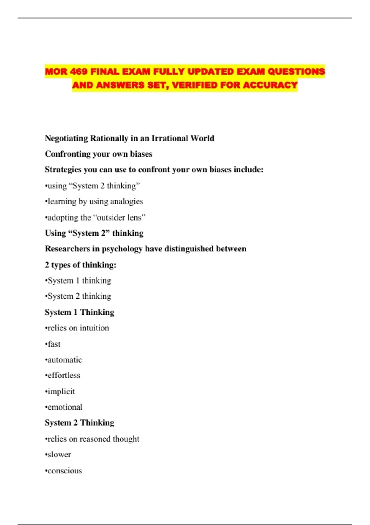 MOR 469 FINAL EXAM FULLY UPDATED EXAM QUESTIONS AND ANSWERS SET ...