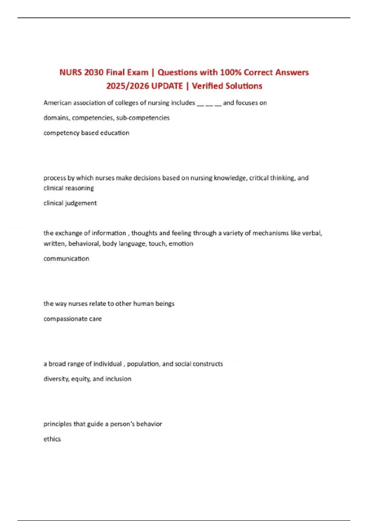NURS 2030 Final Exam | Questions with 100% Correct Answers 2025/2026 ...