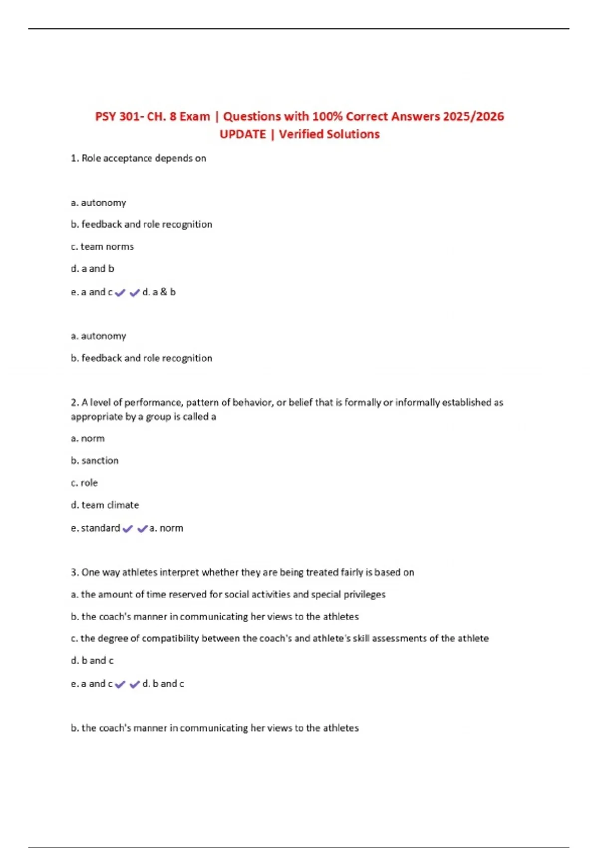 PSY 301- CH. 8 Exam | Questions with 100% Correct Answers 2025/2026 ...