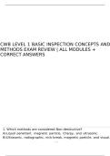 CWB LEVEL 1 BASIC INSPECTION CONCEPTS AND METHODS EXAM REVIEW  ALL MODULES &plus; CORRECT ANSWERS