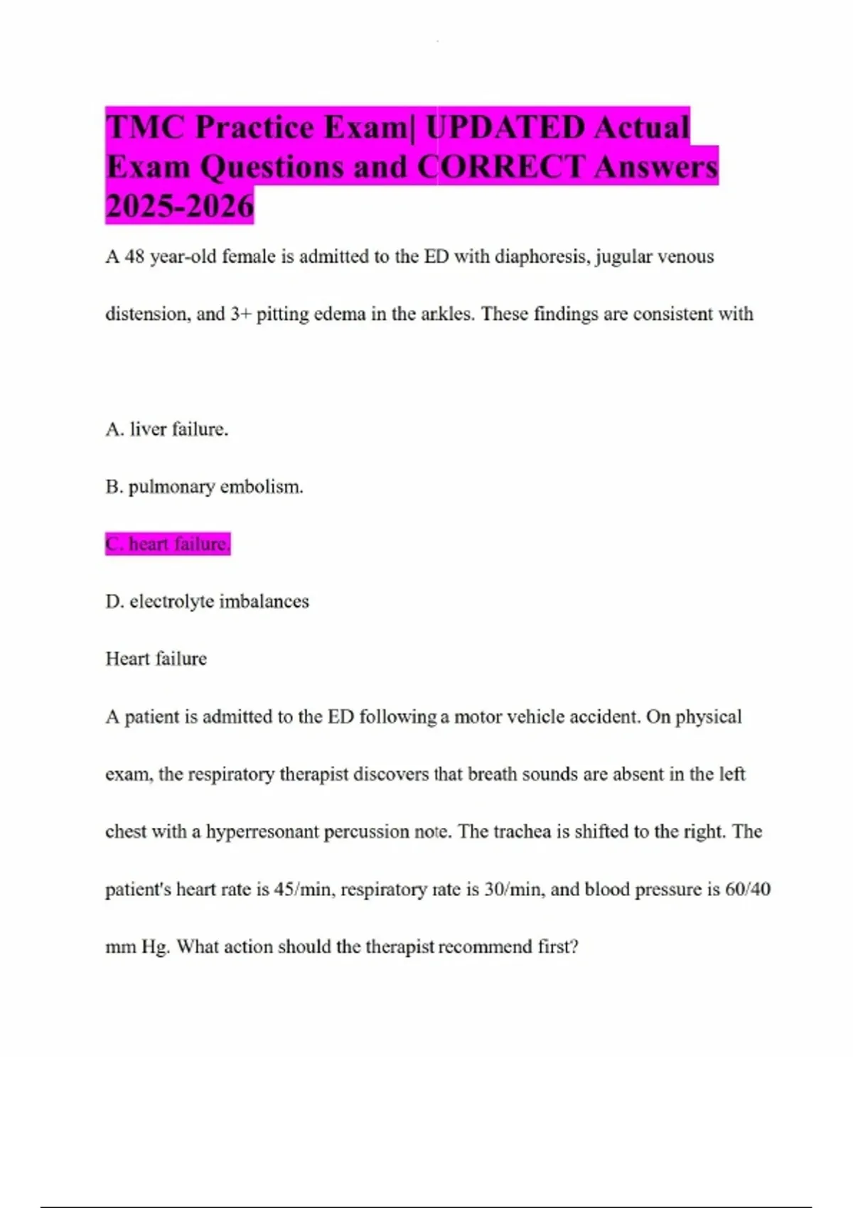 TMC Practice Exam| UPDATED Actual Exam Questions and CORRECT Answers ...