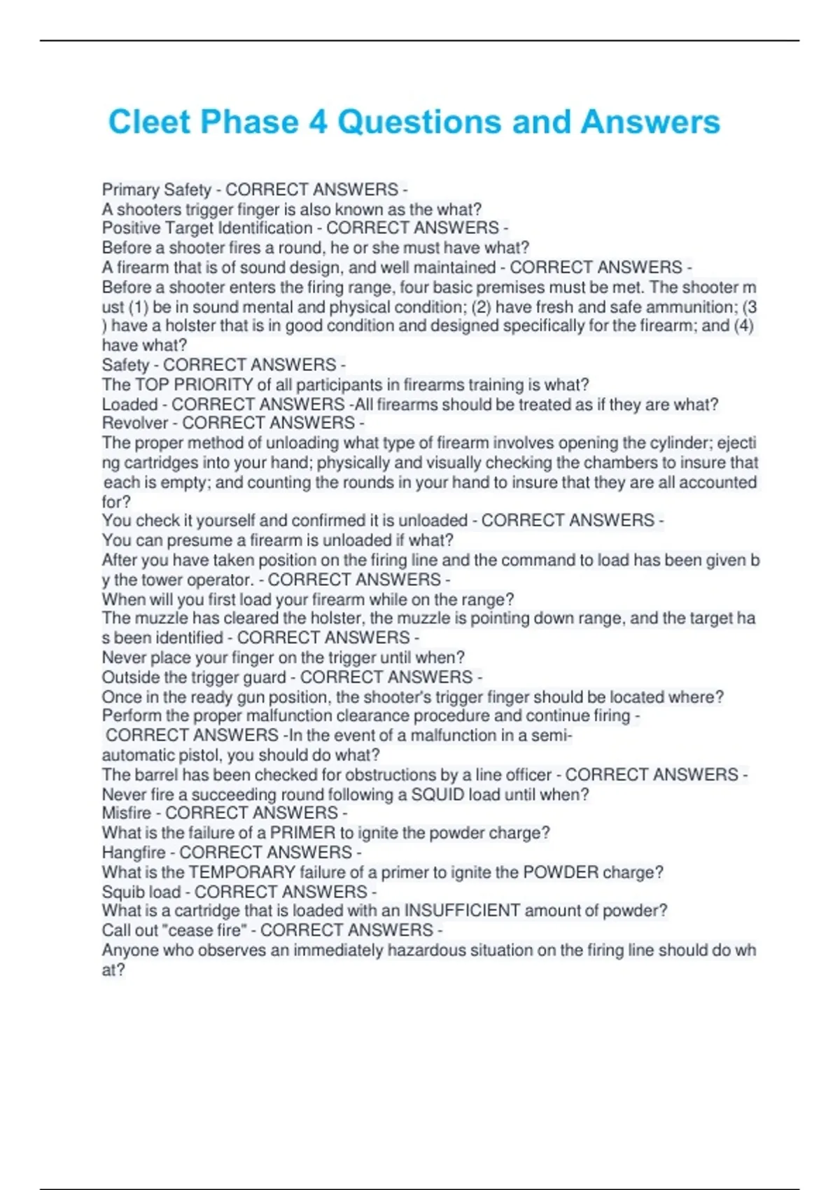 Cleet Phase 4 Questions and Answers - Law Enforcement - Stuvia US