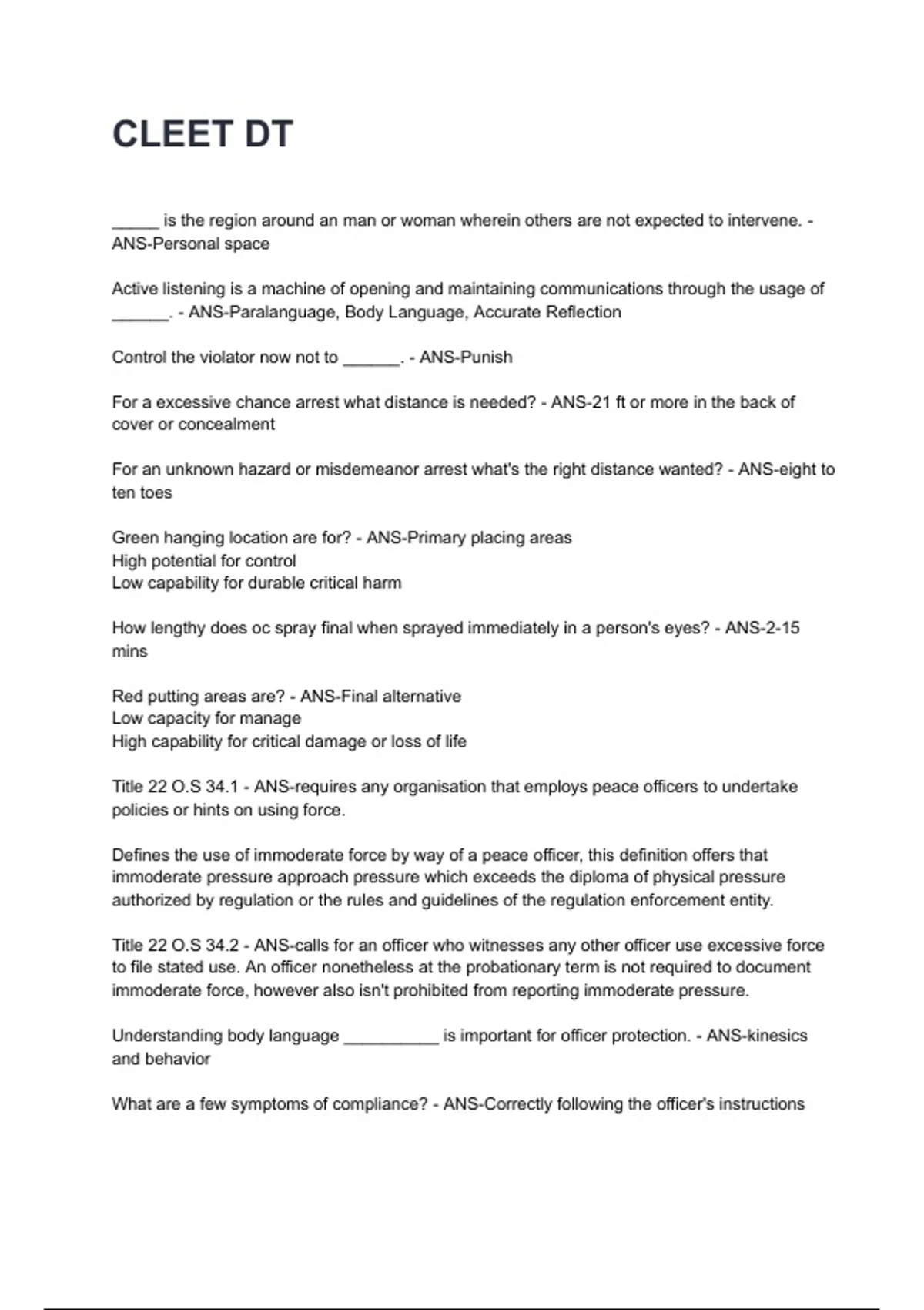 CLEET DT NEWEST 2026/2027 ACTUAL EXAM COMPLETE QUESTIONS AND CORRECT ...